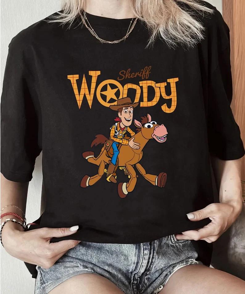 Sheriff Woody Cooy And Bullseye Black TShirt S