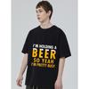 Black T Shirt with Beer Text Print for Casual Wear