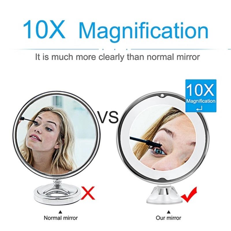 1W LED Light Makeup Vanity Mirror Wireless Portable Makeup Mirror 10x Magnifying Cosmetic Beauty Bathroom Shower Round Mirrors