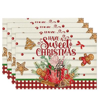 2025 Trend 4PCS Xmas Trees Snow Pink Christmas Placemats Winter Table Mats For Kitchen Dining Decoration