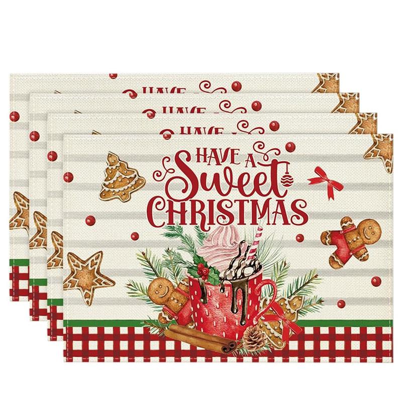 

2025 Trend 4PCS Xmas Trees Snow Pink Christmas Placemats Winter Table Mats For Kitchen Dining Decoration