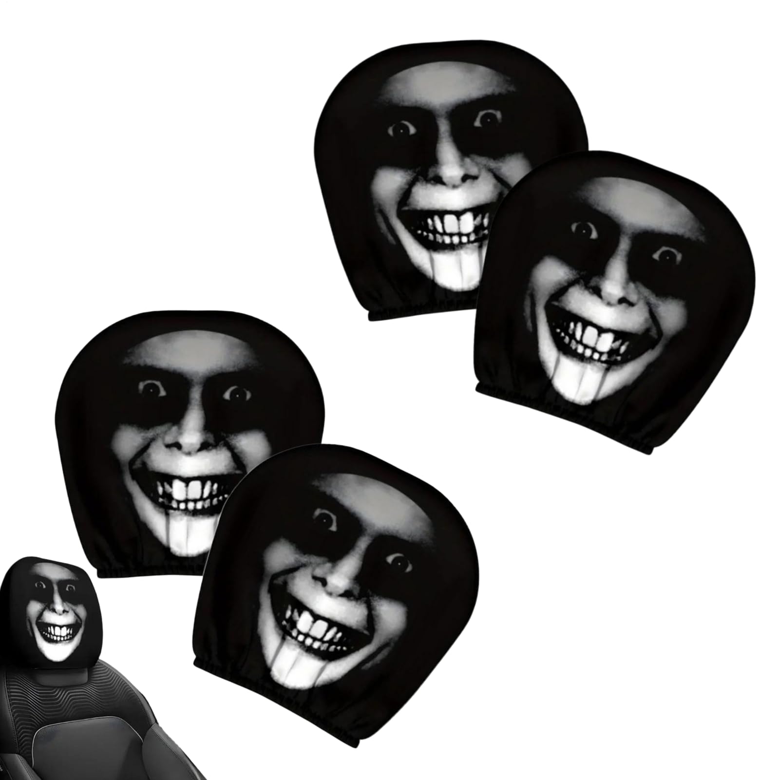 

4 шт. Чохли на підголівник автомобіля, Нове оновлення 2025, Страшний Хелловінський чохол на підголівник автомобільного сидіння, Смішний захисний чохол на підголівник, Автомобіль Вантажівка Фургон, Жахливе обличчя See description