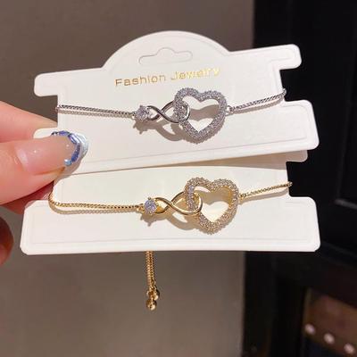 Bracelet Cœur Zircon Plaqué Or - Mode Coréenne Rétro, Bijoux Élégants pour Femmes