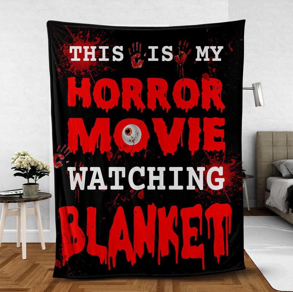 Watching Horror Movies Digital-printed Polyester Bedroom Velvet Flannel Soft Sofa Cover Blanket Fleece Soft Sofa Cover Blankets