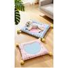 Square Pet Mat Four‑sided Bolster Cushion Plaid Pom‑pom Decor Soft Cooling Sleeping Pad for Small Dogs Cats