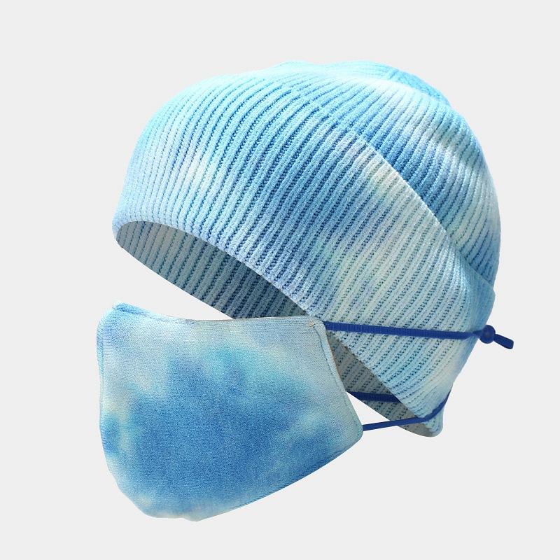 

Креативный новый набор шляпы и маски тай-дай, мужской и женский тренд, уличная защита лица от холода, вязаная шапка и защита ушей M（56-58cm）