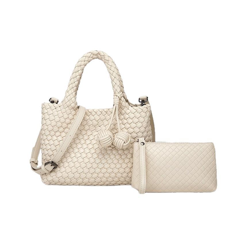 High Texture Pure Hand-Woven Bag Double Handbag Spring And Summer Soft Leather Women'S Bag Fashion Shoulder Messenger Bag