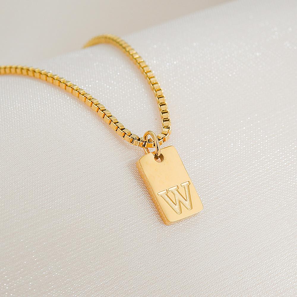 Square Brand 26 English Letters Pendant Necklace Daily Versatile Accessories