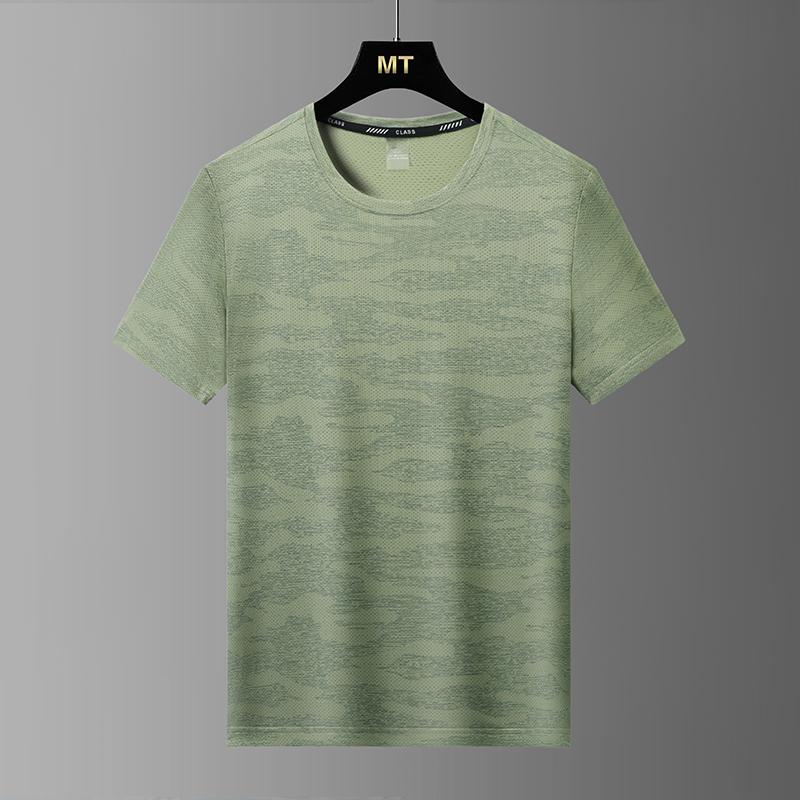 Half-sleeved Men's Fashionable Round Neck Ice Silk T-shirt Sports Casual Tops Lightweight Breathable Fitness Large Size Short-sleeved