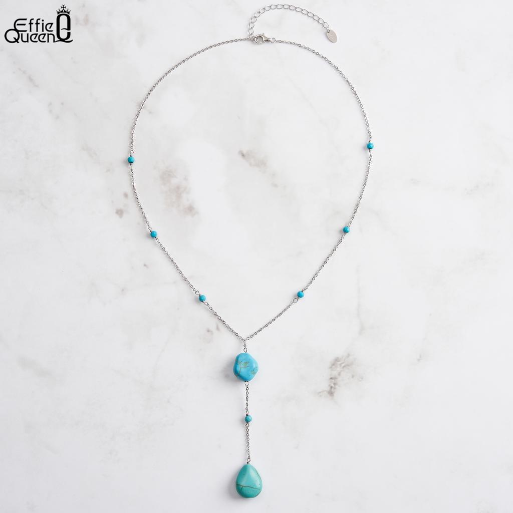 EFFIE QUEEN 925 Reinsilber 14 Karat Gold Unregelmäßig geformter Türkis Anhänger Halskette Natürlicher Schmuck für Frauen Geburtstage Geschenk GMN50