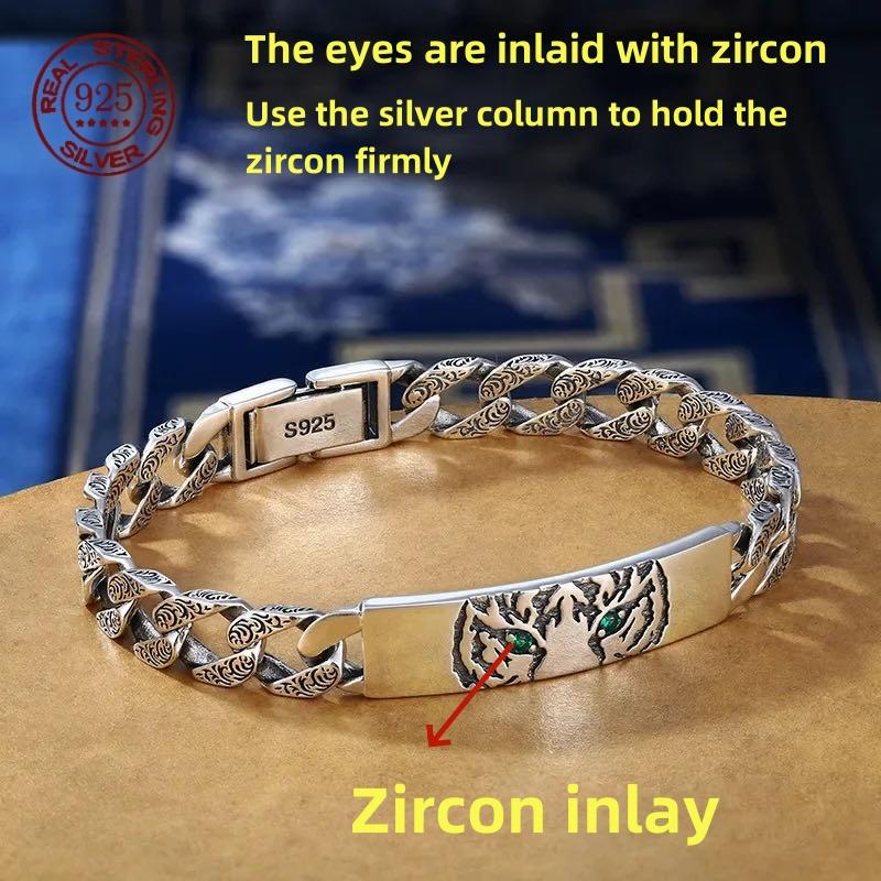 Domineering Simplicity Charm Tiger Totem 925 Silver Original Certified Bracelet Luxury Gift Men and Women Punk Bangle
