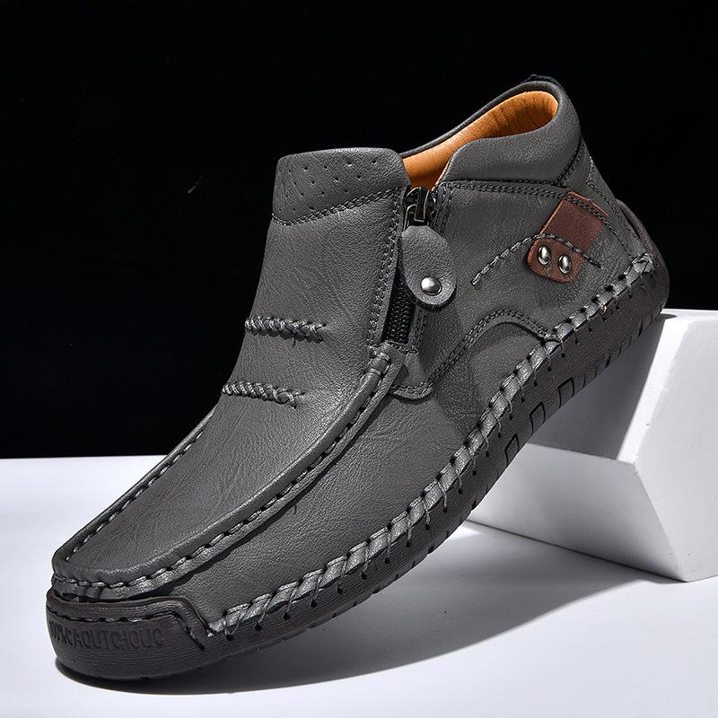 Large Size Men's Shoes Outdoor Casual Shoes One-pedal Flat-soled Handmade Leather Shoes Spring High-top Large Size Shoes