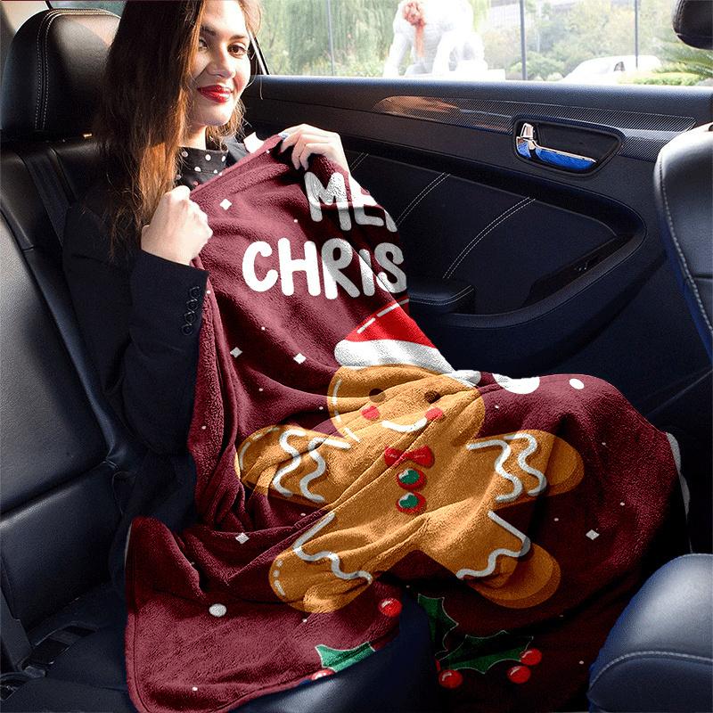 1pc Christmas Gingerbread Man Printing Lightweight Flannel Blanket, Comfortable and Warm Blanket, for Camping Sofa Bed and Couch Office, Gift