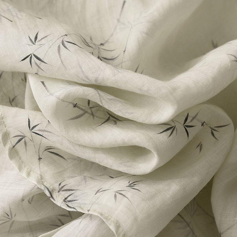 Semi-free Summer New Style Literary and Zen Style Bamboo Leaf Printed Cotton and Linen Chinese Style Loose-fitting Top for Women