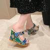 Fashion Punk Platform Wedges Snakeskin Women Slipper Sandals 2025 New Summer Chunky Heels Gothic Sandals Mules Sandals
