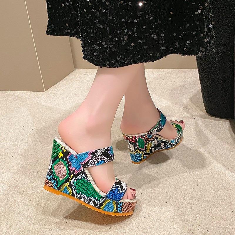 Fashion Punk Platform Wedges Snakeskin Women Slipper Sandals 2025 New Summer Chunky Heels Gothic Sandals Mules Sandals