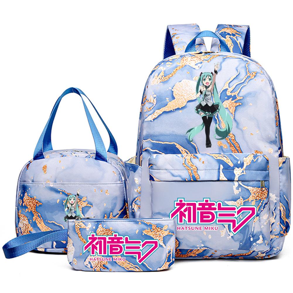 3Pcs/set Anime Hatsune Miku Printed Backpack Handbag Pencil Case for Teenager Student Bookbag Schoolbag Women Large Capacity Waterproof Travel Bag