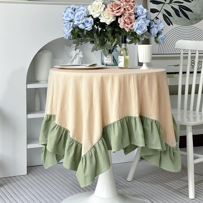 100% Cotton Table Cover Red Farmhouse Ruffle Tablecloth Soft Water-washed Tablecloths for Rectangle Party Wedding Decor Durable