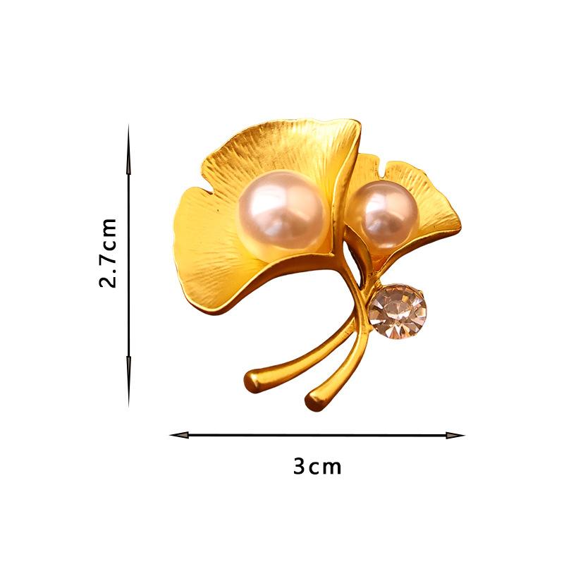 New Pearl Ginkgo Leaf Brooch Women's Anti-Glow Dummy Golden Pin Decorative Jacket Suit Fixed Clothes Accessories