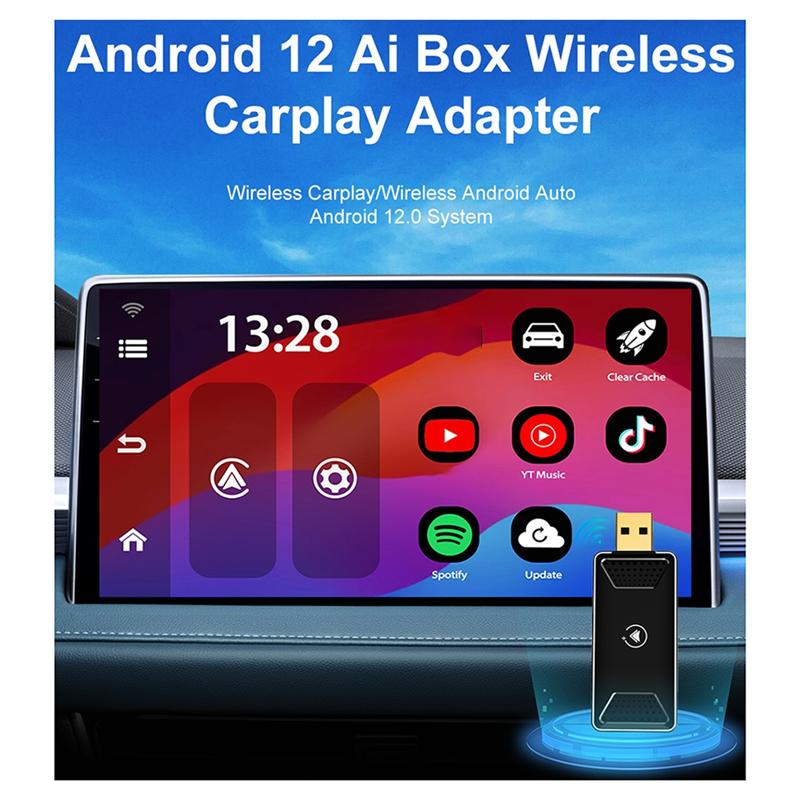 Portable Android 12 Carplay AI Box Wireless Carplay Adapter Android Auto For Netflix Youtube VW Toyota Mazda Hyundai Haval GMC