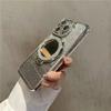 Para iPhone 16 Pro Max Suporte de espelho de flash de luxo com moldura de diamante para iPhone 11 12 13 14 15Plus Capa protetora de lente