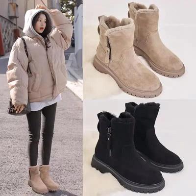 Women's Snow Boots Winter Mid-Tube Plus Velvet Thickened Warm Cotton Shoes Fur Integrated Fashion Platform Female Booties