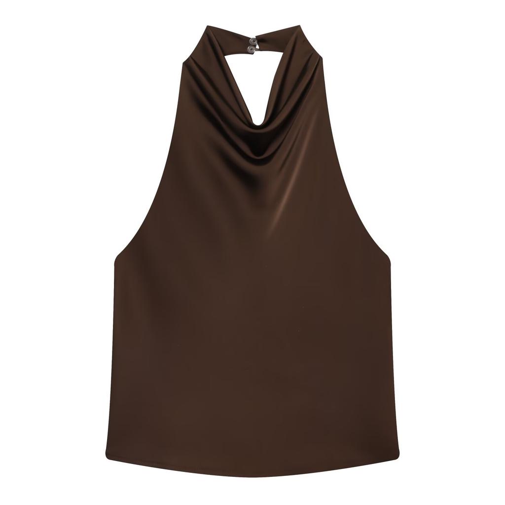 Style Européen et Américain Nouveaux Vêtements pour Femmes Sans Manches Tendance Satin Texturé Col Halter Top 2231399