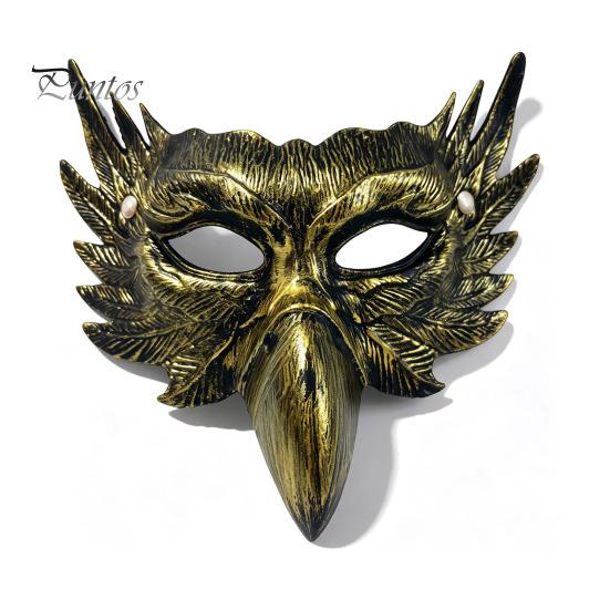 Retro Black Gold Mask Halloween Eagle Half Face Mask, Vintage Detailed Texture Masquerade Party Gothic Cosplay Props Unique Winged