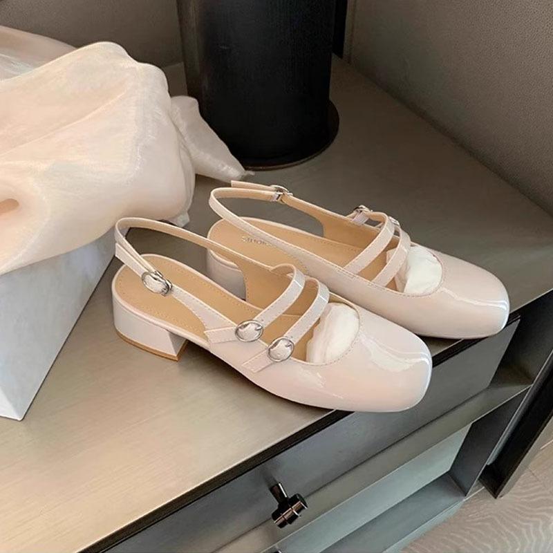 Baotou Sandals Women's New Summer Mid-heel Square Head Thick Heel Retro Red Wedding Shoes Mary Jane Single Shoes