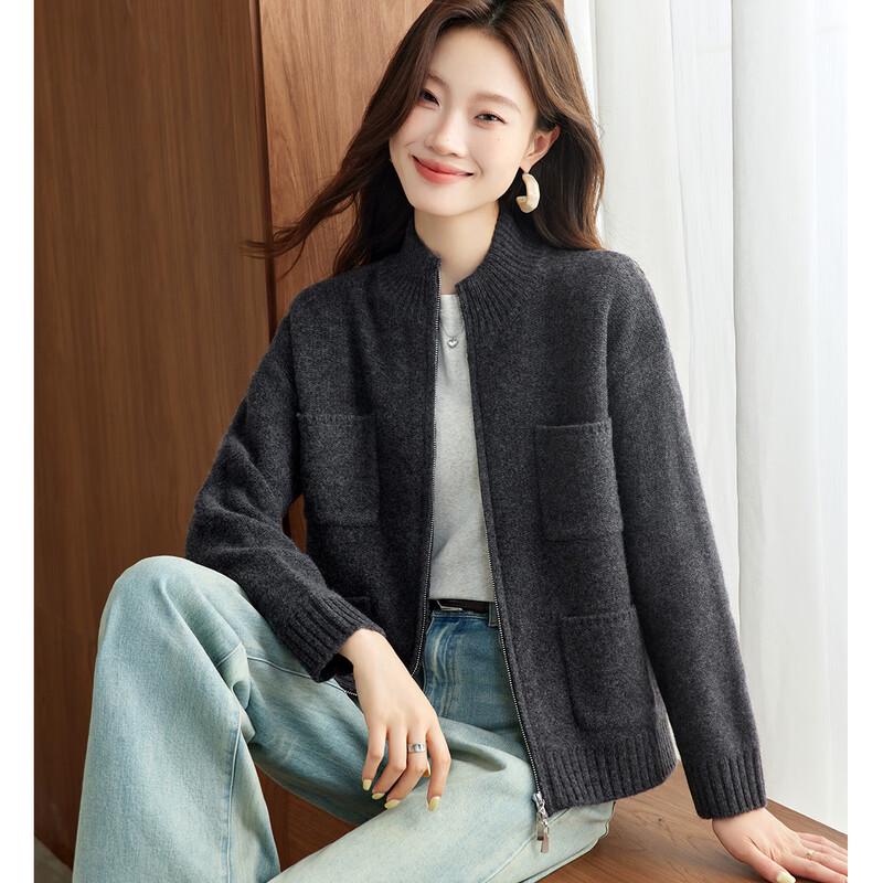 

Srcr Women s 100% Merino Wool Double-Zip Cardigan Sweater L