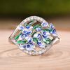 Huitan Bouquet Design Women Ring Blue Flower Fresh Style Elegant Accessories Versatile Metal Jewelry Inlaid Shiny CZ for Party