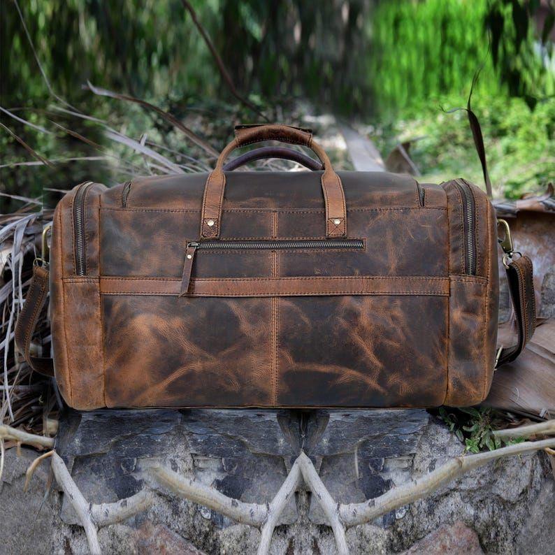 Handmade Leather Duffel Bag, Travel Luggage Duffel Gym Bag Weekender Overnight Bag for Men Leather Sports Duffle Gift Bag for Men