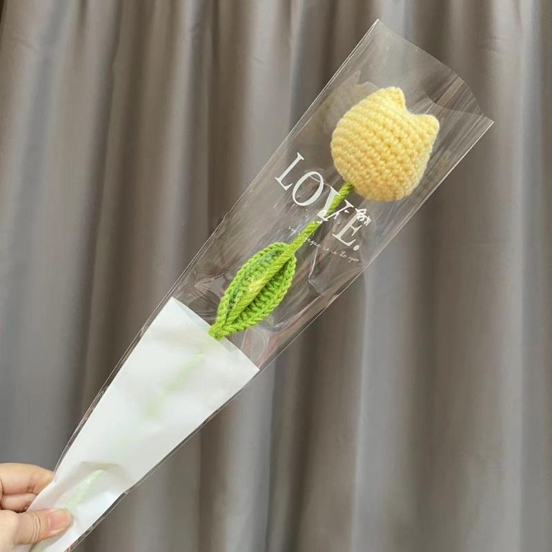 Crochet Tulip Flower Handwoven Flowers DIY Art Crafts Party Decoration for Wedding Birthday Party Background Decoration