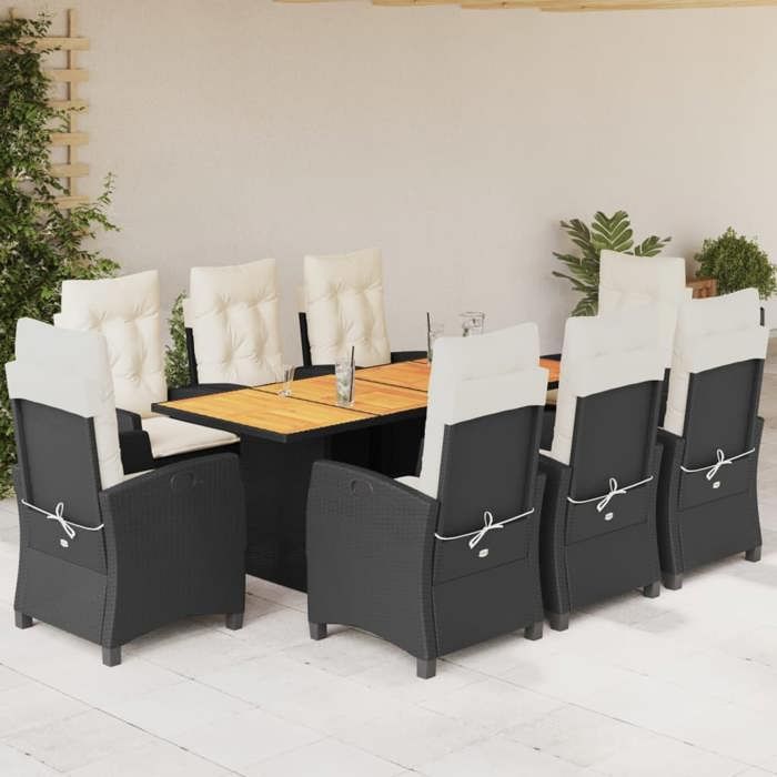VidaXL 9-Piece Garden Dining Set with Cushions, Table and Chairs with Adjustable Backrest, Outdoor Furniture, 3212706