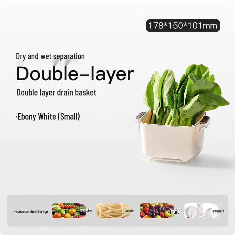 Buckle Draining Basket: Double Layer Food-Grade Basin for Washing Fruits, Vegetables, and Rice