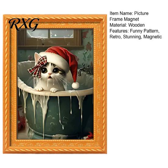 Christmas Gift for Family Halloween Refrigerator Magnets, Cute Cat Ghost Bathing Picture Frame Retro Funny Home Decorations Highland Cow Magnetic