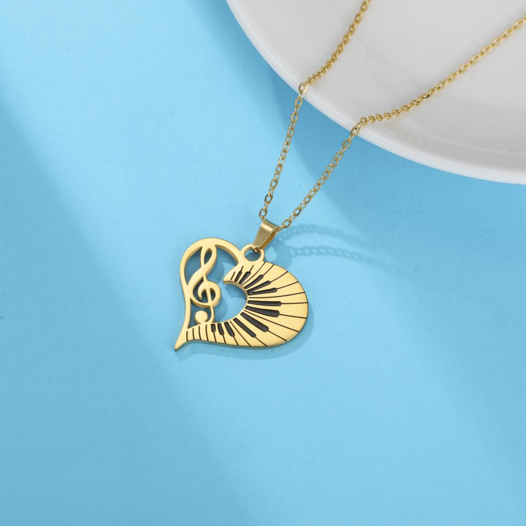 Cazador Trendy Music Note Heart Pendant Necklace for Women Piano Keyboard Chain Stainless Steel Jewelry Music Lovers Gifts