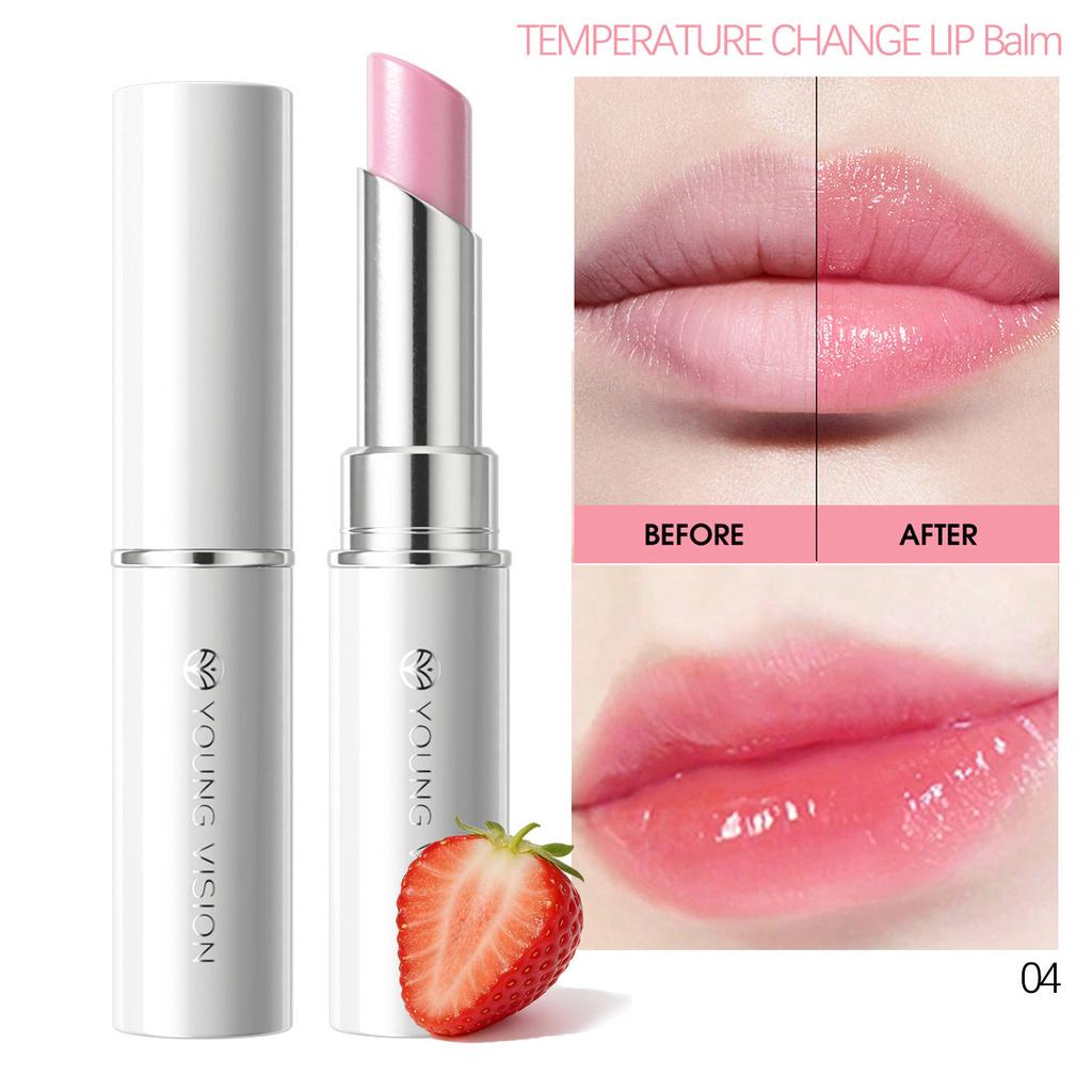 Temperature Change Lip Balm, Fruit Flavored Moisturizing Color Changing Lipstick, Clear To Pink Hydrating Lip Care Makeup