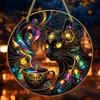 Bunte Katzen-Wandkunst Mond Halloween Fenster-Hänge-Dekoration, Mystisches Schwarzes Rundes Schild Türschild für Innen Außen Kunst, Gotisches Haus Veranda Ornament