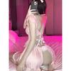 Erotic SM Mesh Sheer Pink Maid Tops Sexy Lace Suspender Bunny Girl Uniform Female Dress Elegant 2025 New Tops Korean IQI4