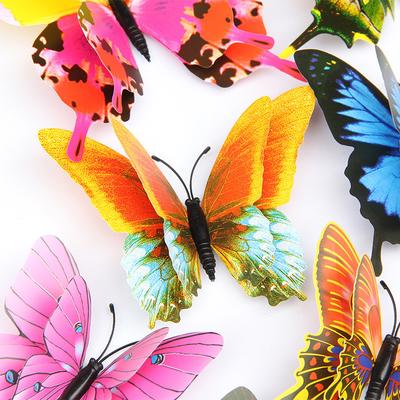 12pcs Double Layer 3D Butterfly Wall Sticker Magnet PVC Butterflies Party Bedroom Fridge Decoration AVE