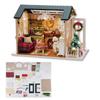 Miniature Wooden House Model with LED Light, Retro   Furniture Handcraft Kit for Developing