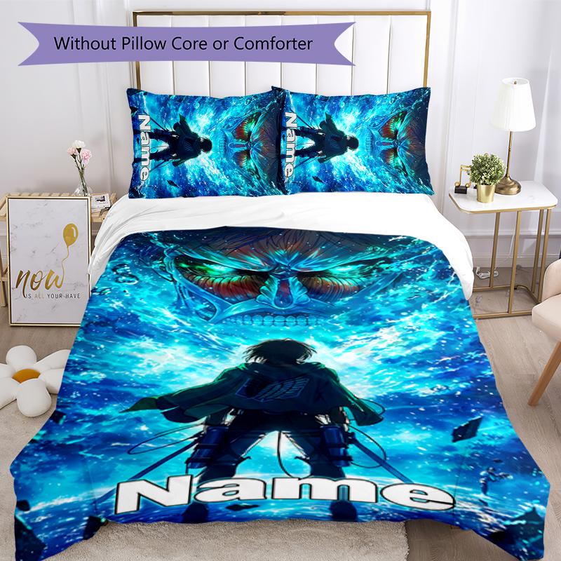 3pcs Custom Name Attack on Titan Bedding Set Duvet Cover Closure Includes 1 Duvet Cover & 2 Pillowcases for All Seasons Bedroom Decor