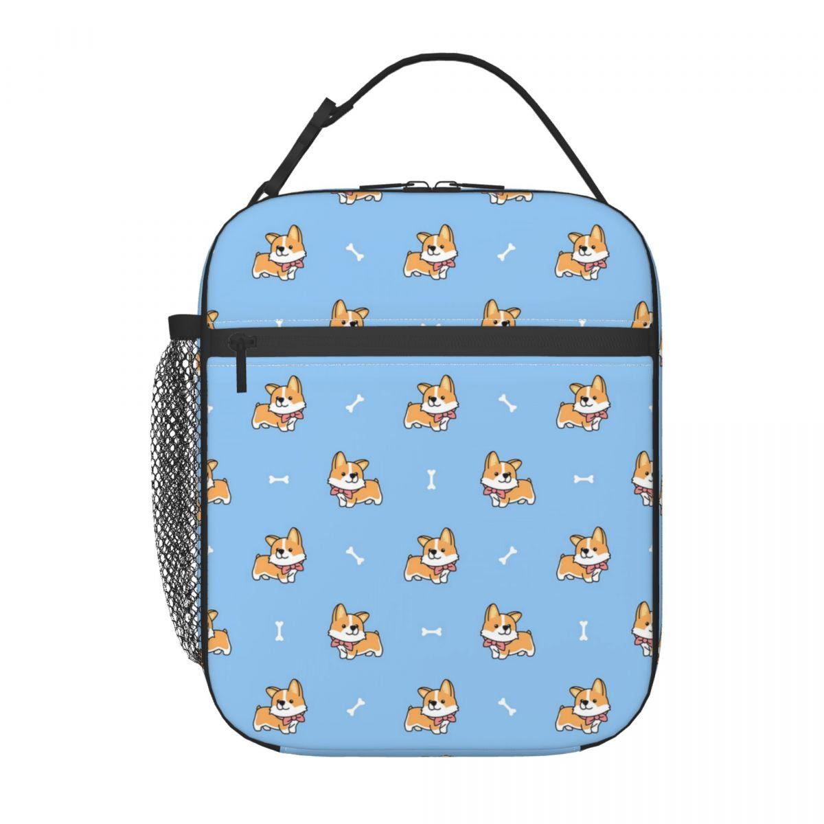 

Blue Corgi Pattern Insulated Lunch Bag for Kids School Cooler Thermal Food Box Tote Portable Lunch Boxes Container One Size