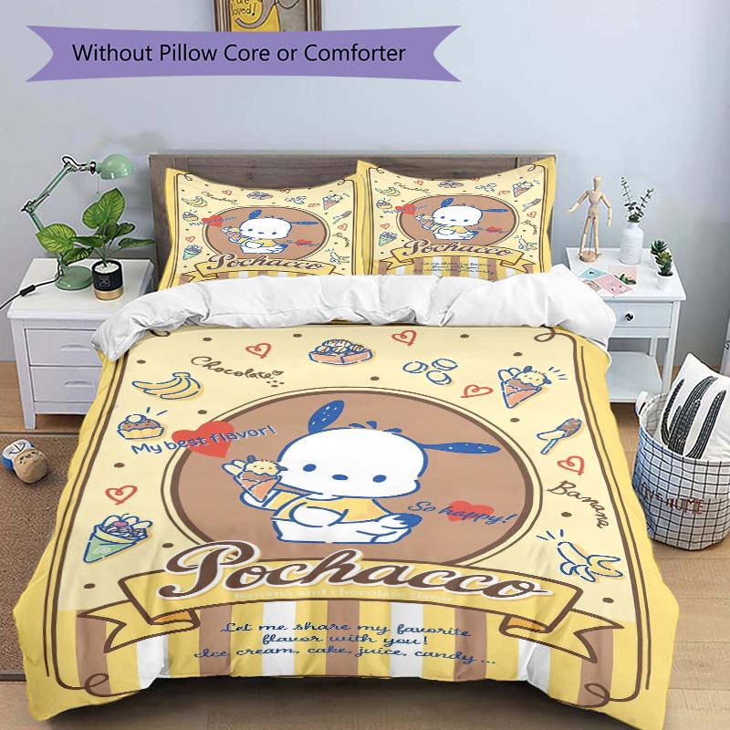 3pcs Pochacco & My Best Flavor Bedding Set Includes 1 Quilt Cover and 2 Pillowcases, Comfortable Bedding with Stylish Design for Bedroom W076