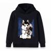 Kids Boys Girls Hoodie Cute Husky Dog Newspaper Print Casual Pullover Hooded Sweatshirt Soft Warm Long Sleeve Streetwear for Toddlers Children