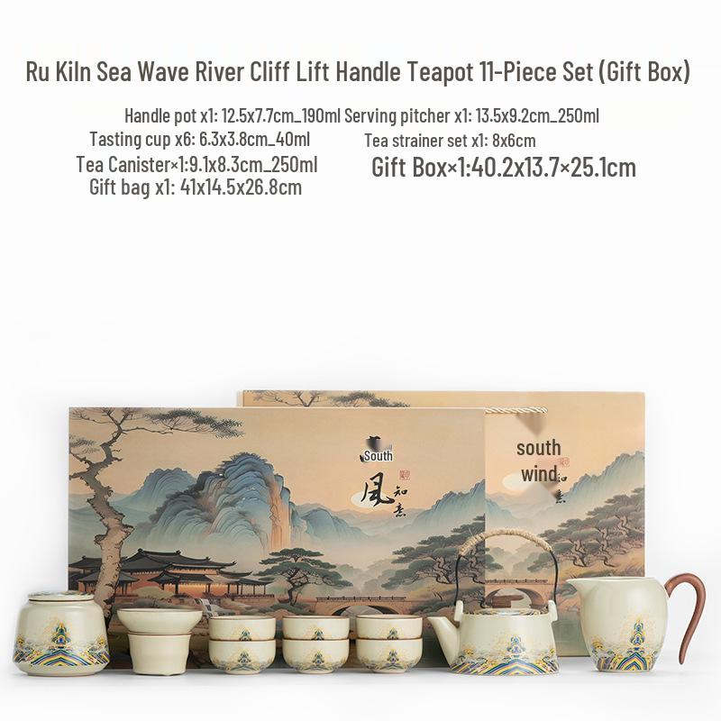 High-End Ru Kiln Ceramic Kung Fu Tea Set - Luxury Gaiwan Teapot, Tray, and Cups for Home.