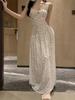 French High Waist Polka Dot Spaghetti Strap Maxi Dress for Women: A-line Summer Beach Vacation Style