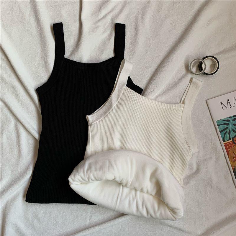 Women's Fleece-Lined Knit Camisole Vest - Warm Sleeveless Top for Autumn/Winter 2025