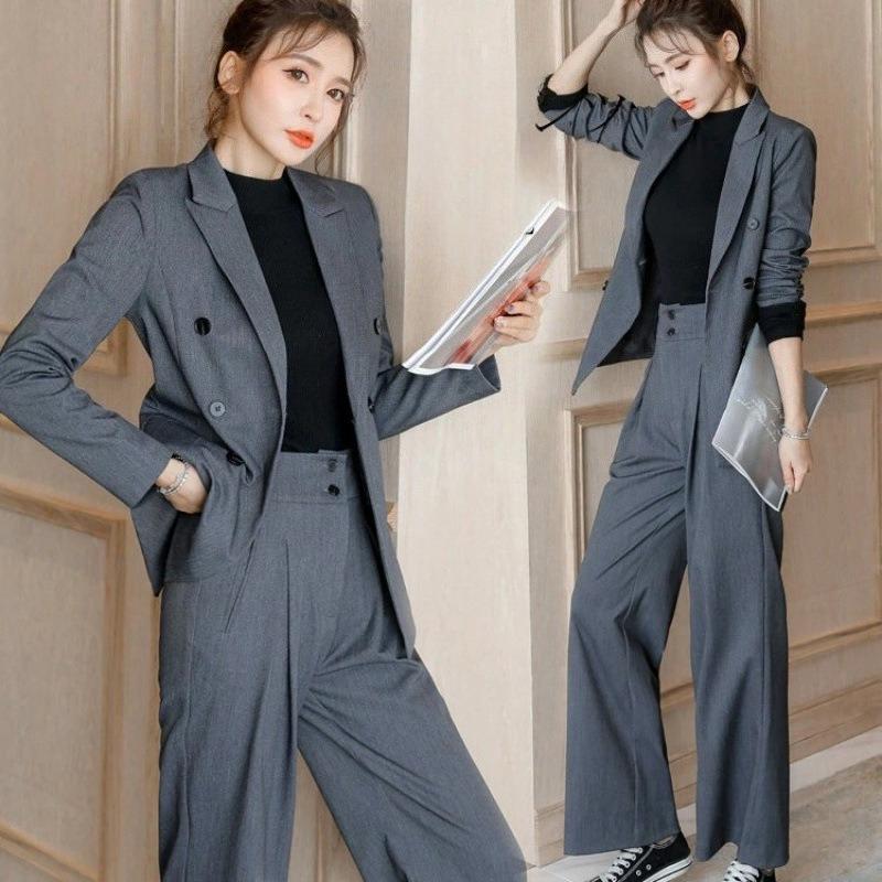 Spring Japanese and Korean Small Suit Suit Women's British Style Wide-leg Pants Suit Two-piece Suit